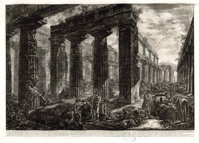 Sammenlign den første tilstand af denne skildring med visningen af ​​templet fra en lidt højere position med forskellige figurer og et tomt bånd, der kun er signeret nederst til højre. Ficacci, L. Giovanni Battista Piranesi. Den komplette af Giovanni Battista Piranesi